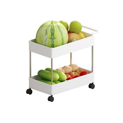 China Storage Plastic Baby's Double-Layer Standing Floor Products Rack Kitchen Spice Rack With Wheels For Household for sale