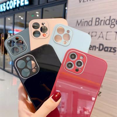 China New Style TPU+PC+Glass 9H Tempered Glass Cover Phone Case Liquid Silicone For Iphone 11 12 PRO MAX MINI for sale