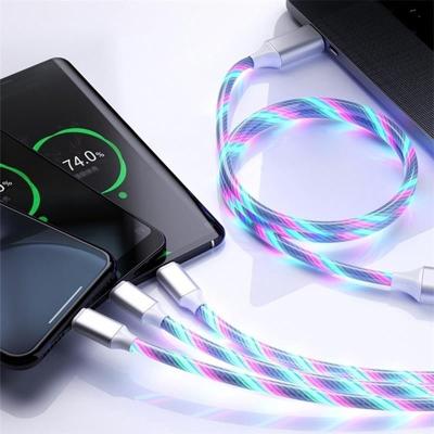 China Strong Durable Luminous 3in1 Charger Led Overflowing Magnetic USB Charging Cable Type Micro USB C Wire Cord for sale