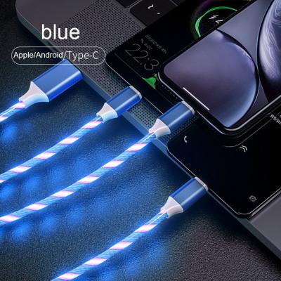 China Strong Durable 3 in 1 LED Glow Overflowing Bright Lighting Micro USB Charger Cable Fast Charging Type C for iPhone Android Phone USBC Wire Cord for sale