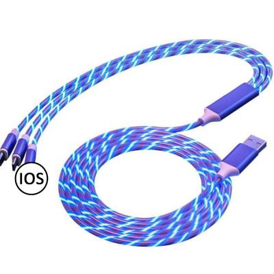 China Strong Durable 3 in 1 LED Light Cable Charging Micro USB Fast Charging Type-C Data Cord For iPhone Samsung Huawei Xiaomi for sale