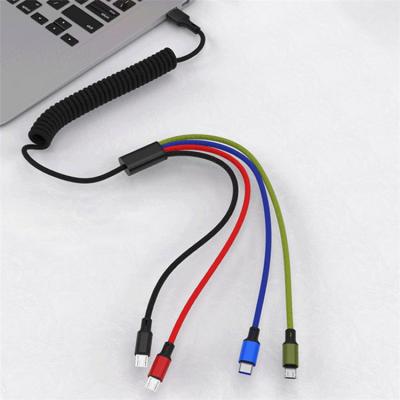 China 1.8m Strong Durable 4 in 1 USB Cable For iPhone 11 Pro Max Samsung Huawei Micro C Type Spring Retractable USB Cable Charging Wire Cord for sale