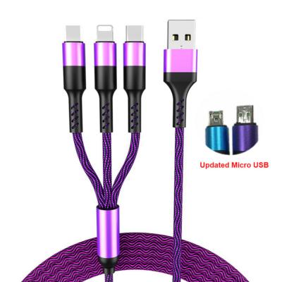 China Strong Durable Mobile Phone Charging 3 In 1 Micro USB Type C Cable 5A Fast Charger Cable for sale