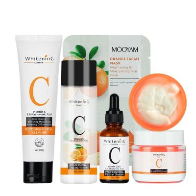 China Face Beauty Vitamin C Facial Care Kit Vitamin C Serum Anti Aging Set Face Cream Brightening Toner Cleanser Mask Skin Care Set for sale