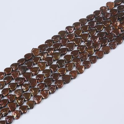 China Jewelry 13-14mm Brown Dye Color Heart Shape Loose Beads For Jewelry Making Freshwater Pearl Strand for sale