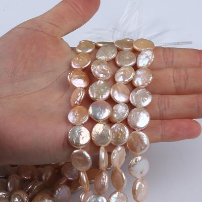 China Jewelry 13-14mm Cultured Pink Natural Coin Loose Beads Freshwater Pearl Strand For Jewelry Making for sale