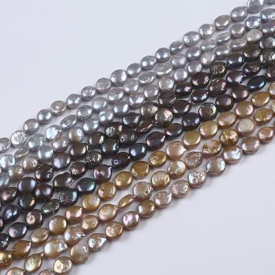 China Gray Natural Loose Beads Freshwater Pearl 10mm Dye Gold Black Freshwater Coin Pearl Strand for sale