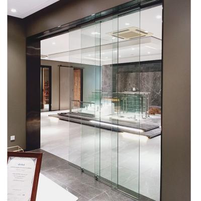 China Decoration indoor frameless glass sliding door slim frame telescopic glass slide door for office home for sale