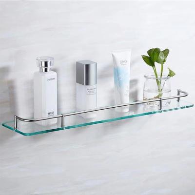 China Durable Tow layers glass shelf bathroom glass shelf toilet glass shelf with 304 stainless steel frame and accessories for sale