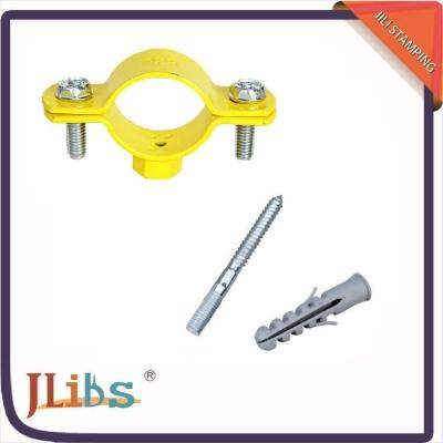 China Durable Yellow Painting Pipe Holder Bracket , Round Pipe Clamps 20mm Width for sale