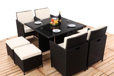 China 8CM Stärke-Kissen-Rattan-Speisetisch und Osmane der Stuhl-4PCS bedeckt zu verkaufen