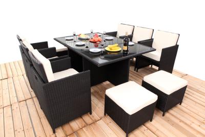 China A mobília 11PCS do Rattan da promoção interna/Rattan exterior que janta grupos ajustou-se com coxim à venda