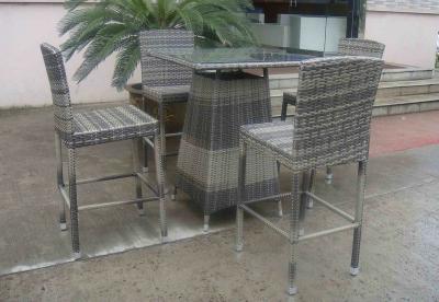 China Hand-Woven Grey Rattan Bar Set , Resin Wicker Patio Bar Furniture for sale