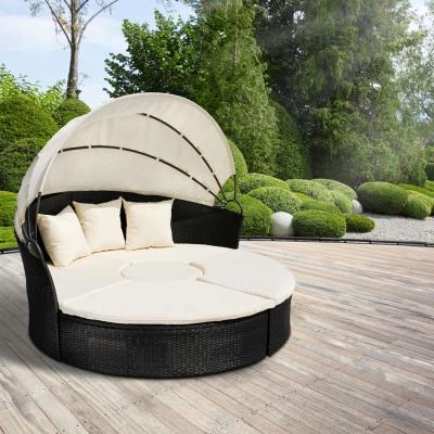 Cina Posto letto per ricoveri giornalieri di vimini del giardino del posto letto per ricoveri giornalieri all'aperto rotondo del rattan con il grande parasole in vendita