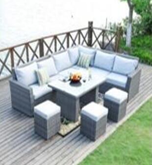 China L Shape Sectional Rattan Outdoor Furniture Sofa Dining Sets With Ottoman for sale