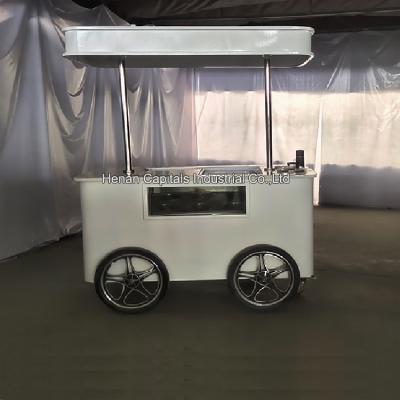 China Vegetable Processing Plant Small Popsicle Food Cart Mobile Ice Cream Cart Small With 6 Ice Cream Tubs for sale