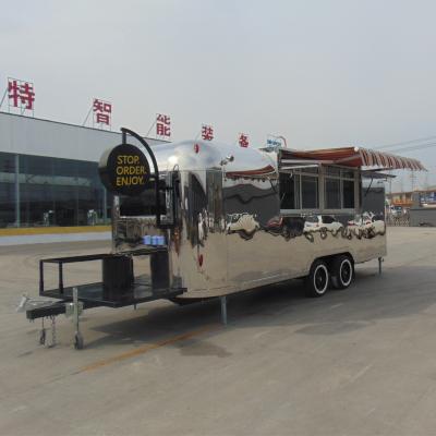 China Easily Cleaned Movable Airstream Food Truck Stainless Steel Food Trailer Noodle Food Cart for sale