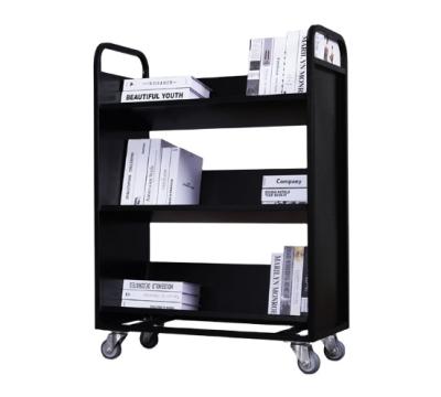 China (Height) Steel Book Trolley Adjustable Bookcase Trolley with Wheel Iron 3 Tiers Book Trolley Library Furniture Metal Mobile School Furniture for sale