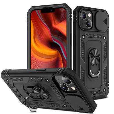 China Armor Slide Camera Lens Protect Shockproof Military Grade Bumper Phone Ring Stand Shockproof Case For Metal Case For iPhone 13 Pro Max for sale