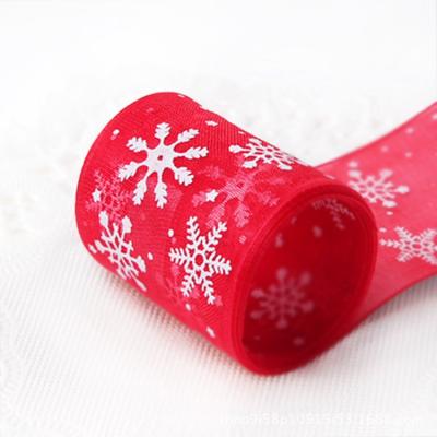 China Hot Selling Wholesale Christmas Chrismas Ribbon Polyester Amazon Christmas Snowflake Pattern Ribbon Gift Box Viable Decoration Ribbon for sale