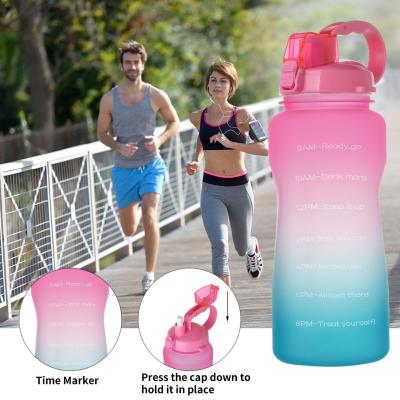 China Sports Water Bottle Half Gallon Water Bottle With Straw And Time Marker Large Capacity Sports Motivational Water Jug for sale