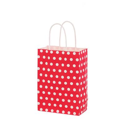 China Recycled Materials Wholesale Retail Online Multi Color Business Red Color Polka Dots Kraft Paper Bag With Handle for sale