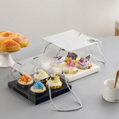 China Swiss Materials Aier Clear Plastic Portable PET Cake Box Recycled Transparent Plastic Cupcake Box With Handle for sale