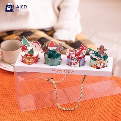 China Recyclable Red Clear 4 Cup Cupcake Hand Case Muffin Mini Cup PET Packing Gift Box for sale