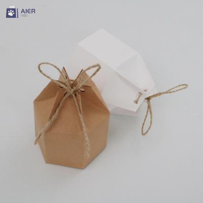 China Handmade Brown Ppaper Wrapped Cardboard Box Lantern Hexagon Candy Box Gift Wedding Valentine Party Supplies for sale