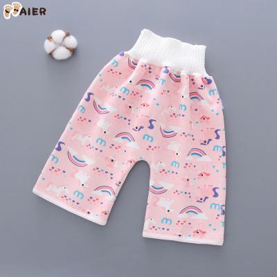 China Printed Waterproof Aier Cotton Padded Diaper Pants Sheer Prevent Baby Wet Sink Training Pants Washed Skirt for sale