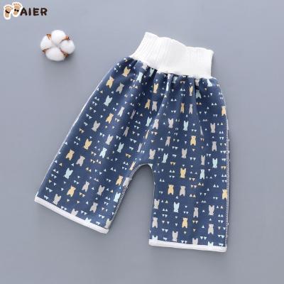 China Aier Printed 2020 Waterproof Padded Diaper Pant Baby Push Up Wetting Training Pants Washed Baby Diaper Skirt for sale