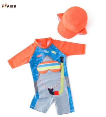 China Dropship Baby Swimwear Toddler Boys Swimwear Infant Breathable Kids Shark Submersible Swimwear With Hat Beach Wear for sale