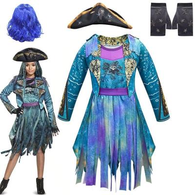 China Descendants 3 Polyester Halloween Cosplay Costume Evie Bertha Fancy Pirate Purple Dress Hat Outfits for sale