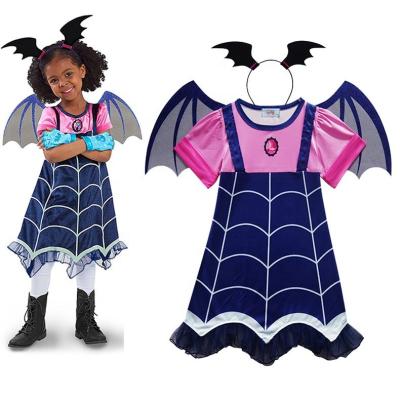 China Polyester Vampirina Costume For Kids Vampire Costumes With Headband Wings Set Cosplay Girls Dresses Halloween Costume for sale