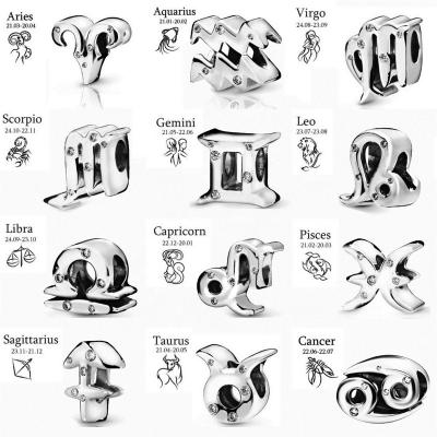 China Wholesale CLASSIC Pandoraer Factory 12 Constellations 26 Letters 925 Sterling Silver Zodiac Charm Beads for Pandora Bracelet Original DIY for sale