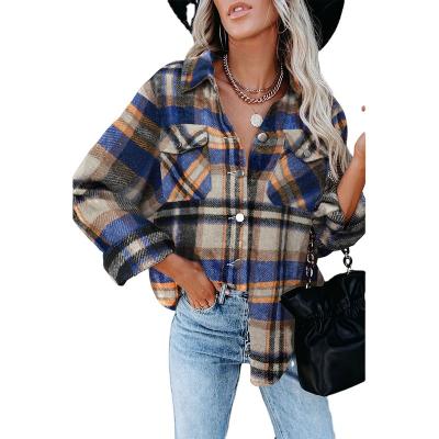 China Anti-pilling shirt European and American Autumn And Winter 2021new printed casual cardigan coat long sleeve high quality plaid shirt for women for sale