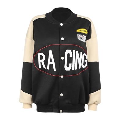 China Anti-wrinkle college contrast bomber fall personalized letter single breasted women's coat for sale