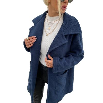 China Anti-wrinkle autumn winter solid color lapel velvet double-sided coat jacket long with big pocket for sale