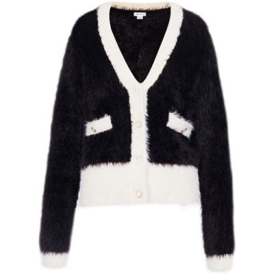 China Color Matching V-neck Mohair Temperament Plush Coat Thick Knitted Women's Breathable Cardigan for sale