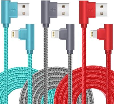 China Video Game Player Cable 10FT MFi Certified iPhone Charger Fast Charging Nylon Braided 90 Degree Long For iPhone 12/12pro/11/11pro for sale