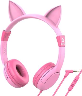 China Earphone Kids Headphones with Mic Limited 85/94dB Food Grade Safe Volume Cat Ear Headphones for Boys Girls Kids Wired Kids Headphones for sale