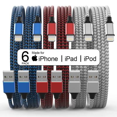 China Fast Charging Speed ​​6Pack 3/3/6/6/10 FT iPhone Charger Nylon Braided Fast Charging Cable Compatible iPhone 13 Mini/13/12/11 Pro for sale