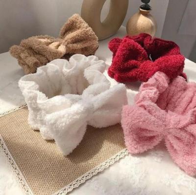 China 2021 Headband Soft Coral Fleece Hairbands For Women Wash Face Makeup Turban Hair Accessories Cute Girls Bow Headbands Hair Bands for sale