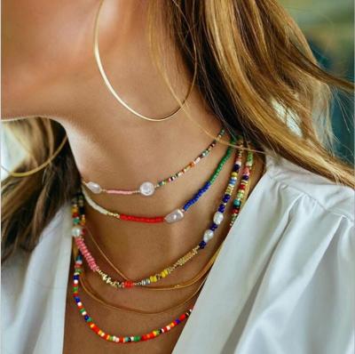 China Women Custom Handmade Colorful Bohemian Pearl Necklace Beads Jewelry BOHEMIA Brand Clavicle Chain Choker Multilayer Necklaces for sale