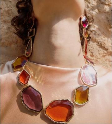 China ZA FASHION New Alloy Resin Geometric Transparent Square Earrings For Women Shape Acrylic Dangle Necklace Bohemian Jewelry Set for sale