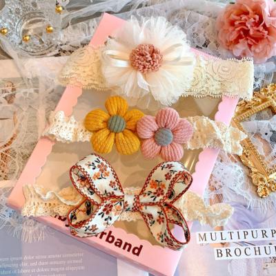 China Newborn Headband Baby Headband Flower Bows Lace Beads Elastic Headband Baby Headbands Hair Band For Baby Hair Accessories for sale