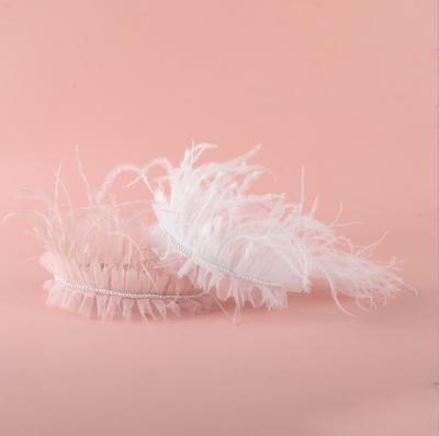 China Popular Korean Children's Hairband Girls Party Lace Feather Headband Velvet Princess Pearl Hair Accessories Pure White Headdress for sale