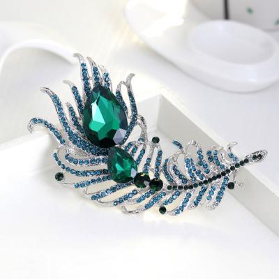 China Luxury Multicolor Vintage Peacock Feather Brooch Large Size Fashion Crystal Rhinestones Brooches Advanced For Women Broche for sale