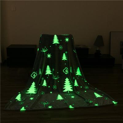 China Gray Sofa Throw Bedspread Kids Siesta Christmas Tree Design Flannel PORTABLE Warm Night Luminous Leisure Fluorescent Tarps Blankets for sale