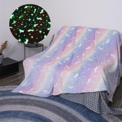 China PORTABLE New Design Cartoon Bright Blanket Glow in Dark Flannel Blanket for Sofa Bed Christmas Gifts for Kids for sale